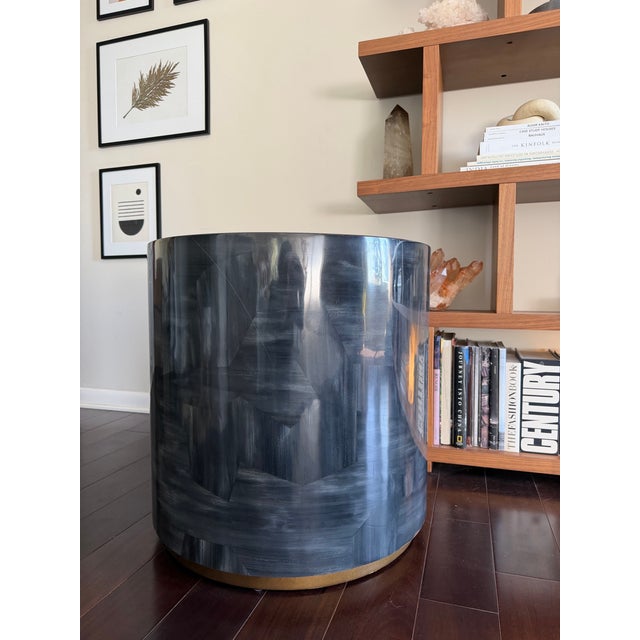 Tall Sleek Black Faux Horn Inlay Modern Round Side Accent Table Boyd by Made Goods For Sale - Image 9 of 10