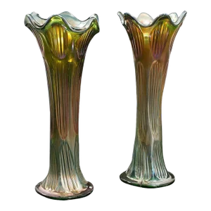Circa 1930 Vintage English Carnival Glass Decorative Flower Vases - A Pair