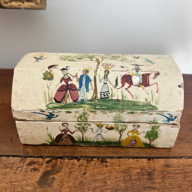 vintage hand-painted Mexican folk art wood boxes created by artist Salvador Corona. characterized by colorful scenes of...
