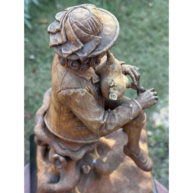Antique 18thC Signed Folk Art Sculpture Wood Carving, Itinerant Bagpipe Musician, Czech Bohemia For Sale - Image 12 of 16