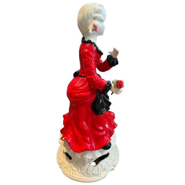 Late 20th Century Vintage Large Capodimonte-Style Young Maiden Figurine 19.5" Red Black Porcelain For Sale - Image 5 of 9