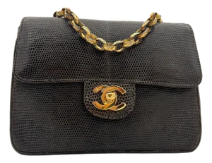 Chanel Brown Classic Lizard Leather Flap Bag 1996