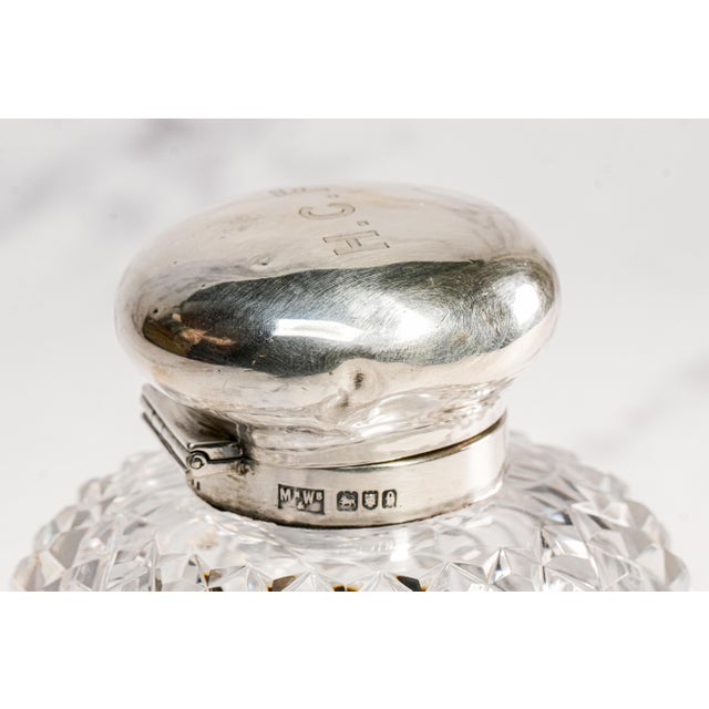 Nice Large Mappin & Webb Antique Sterling Silver Cut Crystal Hobnail Inkwell English Edwardian Desk Home Decor For Sale In New York - Image 6 of 16