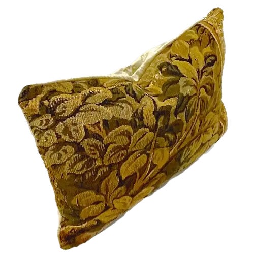 Antique branch of leaves verdure tapestry pillow with embossed leaf velvet back. Zipper closure and down fill. No maker's...