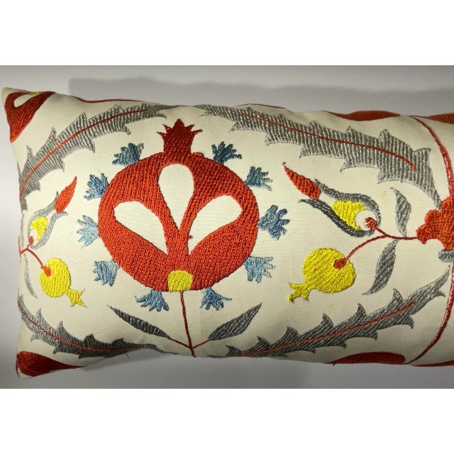 Vintage Uzbek Suzani Hand-Embroidered Pomegranate Pillow For Sale - Image 12 of 13