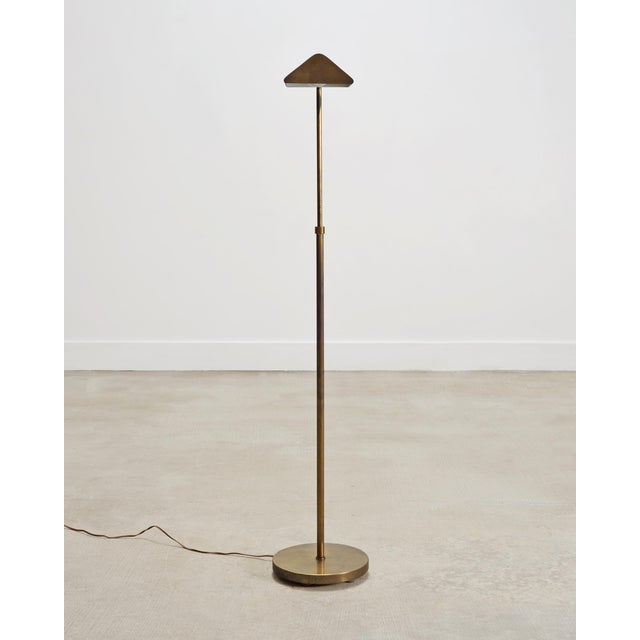 Mid-Century Patinated Brass Adjustable Pharmacy Floor Lamp For Sale - Image 9 of 16
