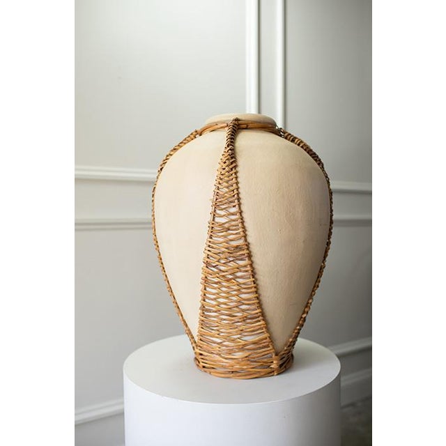 Wood Large Vintage 1980s Rattan Wicker Wrapped Terracotta Pottery Vase For Sale - Image 7 of 13