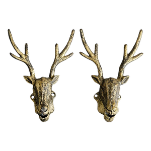 Late 20th Century Stag Head Wall Hooks, Cast Metal, Bronze Patina, Pair