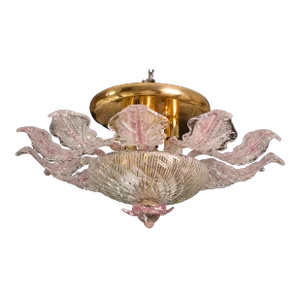 Pink Murano Glass Leave Ceiling Light or Chandelier, 1970s