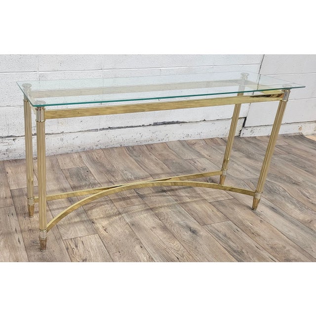 Hollywood Regency Vintage Mid Century Hollywood Regency Labarge Style Brass and Glass Hall Table For Sale - Image 3 of 10