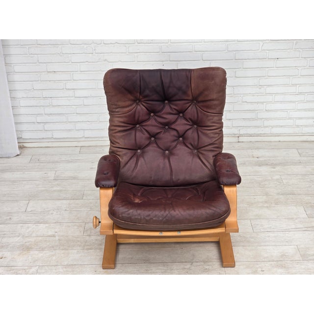 Scandinavian Adjustable Armchair in Furniture Leather and Bentwood, 1970s For Sale - Image 11 of 18