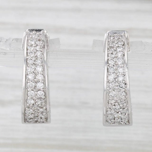 1.20ctw Diamond Hoop Earrings 14k White Gold Snap Top Hinged Hoops, A Pair For Sale - Image 4 of 6