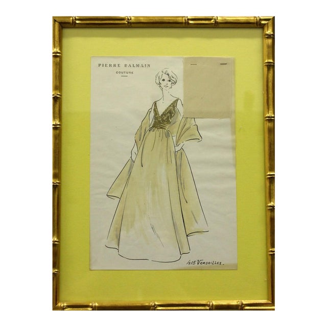 1980s Pierre Balmain Couture No. 415 Versailles Traditional Watercolor Painting For Sale