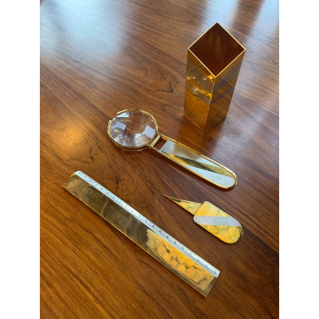 24k Gold-Plated Five-Piece Desk Set in Wood Presentation Box, 1970s Italy For Sale In Los Angeles - Image 6 of 8