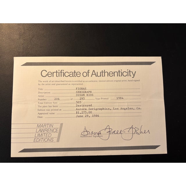 Susan Rios "Fionas" Serigraph #206 of 295. 1984 For Sale In Los Angeles - Image 6 of 7