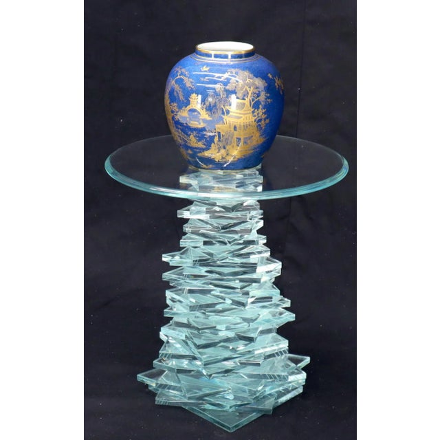 Mid 20th Century Stack of Cut Glass Base Round Top Side Coffee Table Arts & Crafts For Sale - Image 6 of 12
