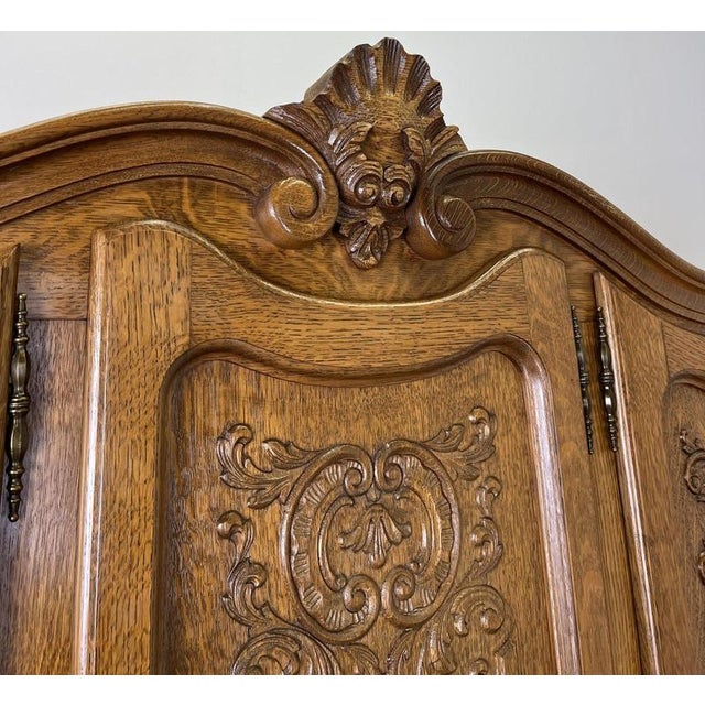 Vintage French Louis XVI Five Door Oak Carved Armoire For Sale - Image 6 of 14