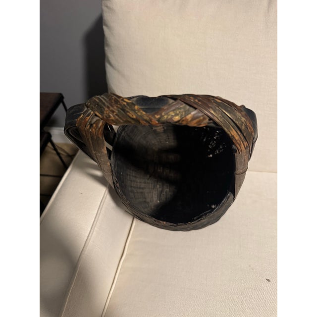 Wood Vintage Chinese Hand-Painted Woven Wicker Basket For Sale - Image 7 of 8