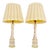 Pair of 39" Tall Ceramic Hand Painted Round Tower Shape Table Lamps w/ Shades For Sale