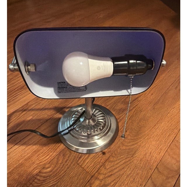Bring timeless elegance to your workspace with this **Vintage Cobalt Blue Glass Shade Banker's Desk Lamp**, a...