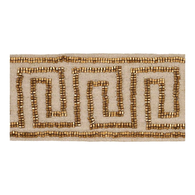 SAMPLE - Schumacher Delphi Beaded Tape In Gold On Natural For Sale