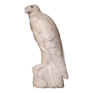 19th Century French Carved Marble Eagle Sculpture With Glass Eyes