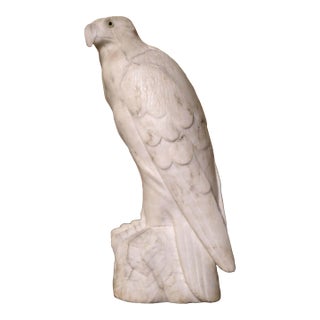 19th Century French Carved White Marble Eagle Sculpture With Glass Eyes For Sale