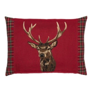 Scottish Stag Red Tartan Cushion With Tartan Sides With Feather Filler - 45x60cm (18"x24") For Sale