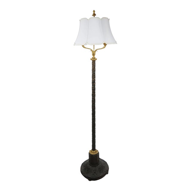 Late 19th Century Gilt-Bronze & Carved Wood Floor Lamp For Sale