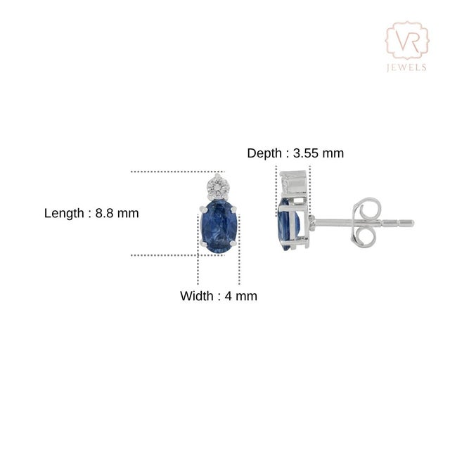 Classic 1.11 Carat Blue Sapphire & Diamond Stud Earrings in 14k White Gold- A Pair For Sale - Image 10 of 14