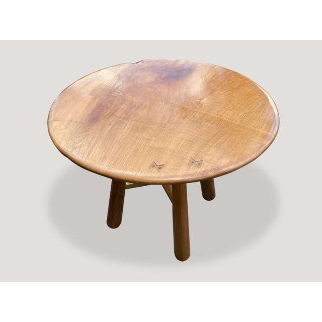 Andrianna Shamaris Midcentury Couture Round Teak Table with Butterflies Inlaid For Sale - Image 17 of 18