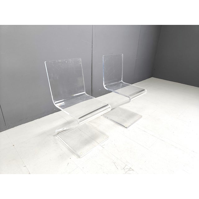 Plastic Acrylic Glass Zigzag Dining Chairs, 1980s, Set of 2 For Sale - Image 7 of 10