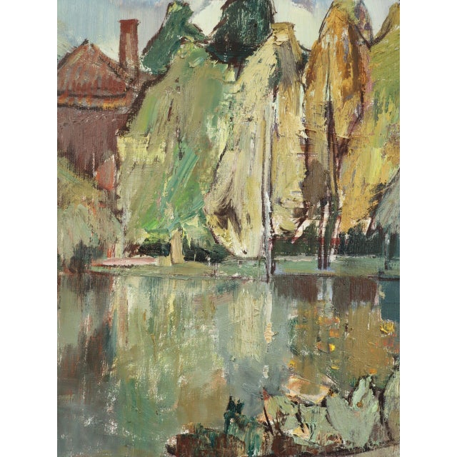 Mid-Century Modern 'Autumn Reflections' Vintage Original Swedish Expressive Landscape Oil Painting, Framed For Sale - Image 9 of 11