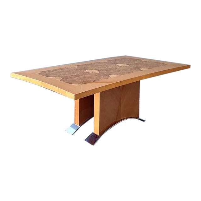 Vintage Italian Extendable Burl Wood and Chrome Dining Table For Sale