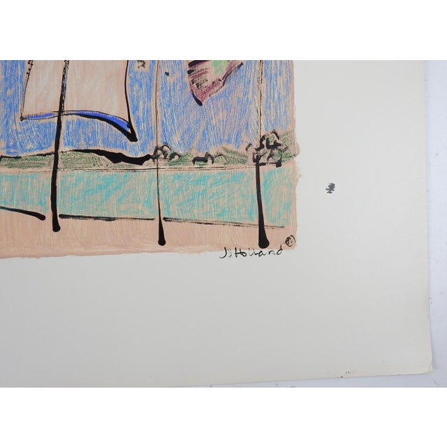 Late 20th century mixed media on paper windy beach abstract painting by John Jeffery Holland (20/21st century) Canada....