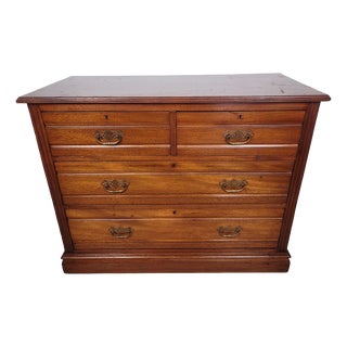 Edwardian Walnut 2 Over 3 Chest of Drawers with Drop Handles, 1910s For Sale
