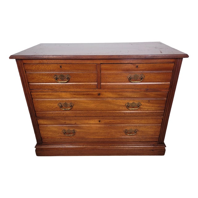 Edwardian Walnut 2 Over 3 Chest of Drawers with Drop Handles, 1910s For Sale