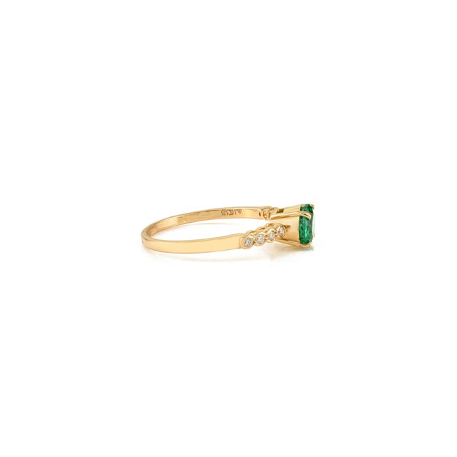 Not Yet Made - Made To Order Certified 14k Yellow Gold Natural Zambian Emerald & Diamond Solitaire Ring Size 5 For Sale - Image 5 of 13