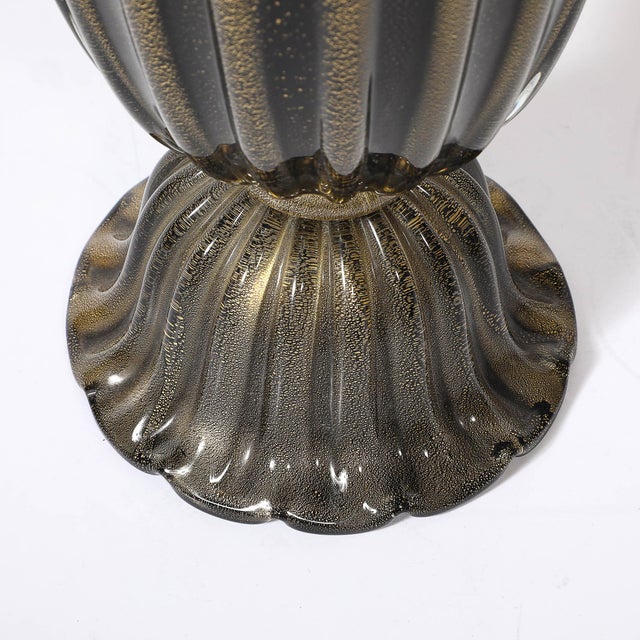Art Deco Hand-Blown Murano Fluted Black Glass Up-Lights W/ 24kt Gold Flecks For Sale - Image 4 of 14
