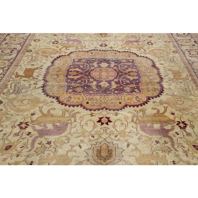 Textile Antique Wool Rug Agra From the 1890s With Medallion Design For Sale - Image 7 of 10