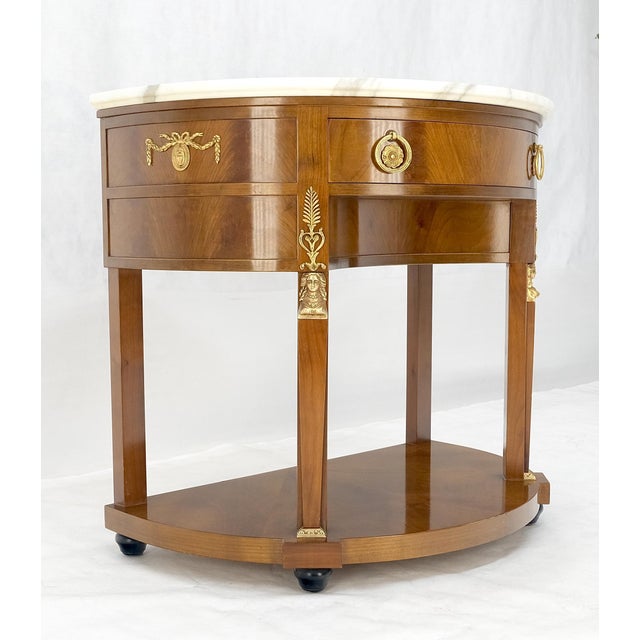 Walnut Marble Top Neoclassical Demi Lune Bronze Mount Console Table 1 Drawer For Sale - Image 16 of 18
