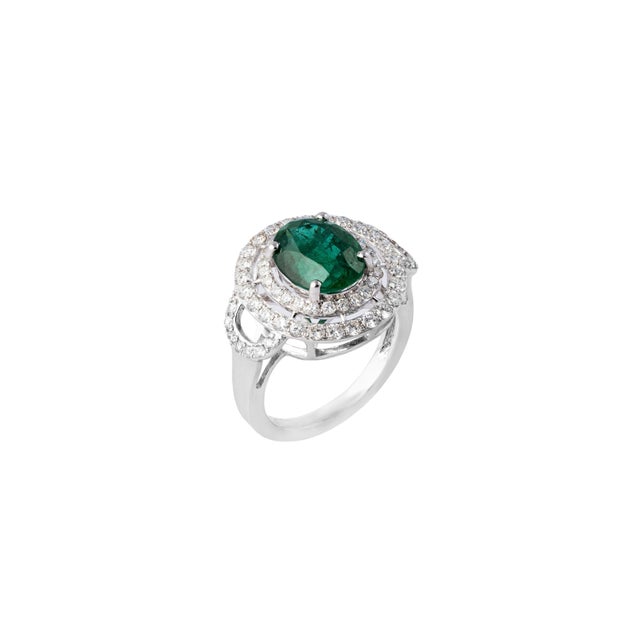 3.36 Carats Natural Zambian Emerald Ring with 1.01 Carats Diamonds and 14k Gold For Sale - Image 18 of 18