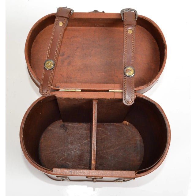 Brown Vintage Hinged Wooden Wine Bottle Storage Case Holder Caddy for 2 Bottles For Sale - Image 8 of 12