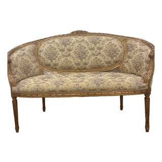 Antique Louis XVI Style Settee , Gilded Wood Frame. For Sale