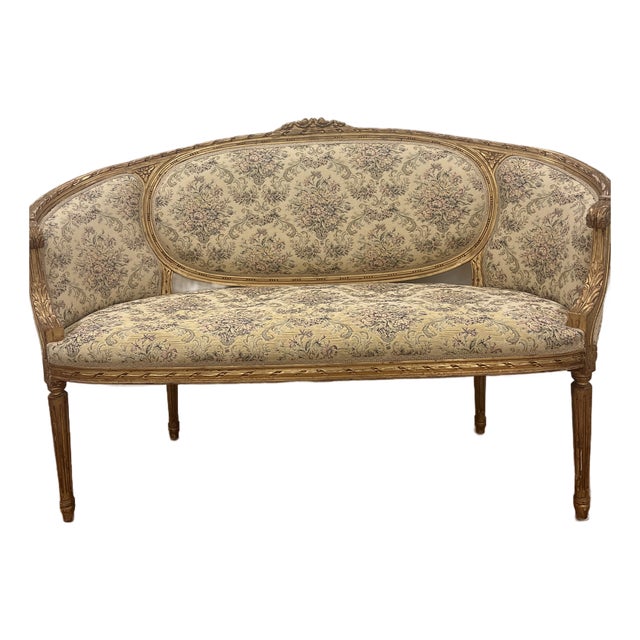 Antique Louis XVI Style Settee , Gilded Wood Frame. For Sale