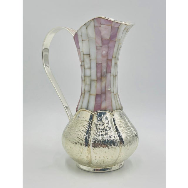 1960s Los Castillo Silver-Plated & Mother of Pearl Water Pitcher, Mexican Modernism For Sale - Image 11 of 18
