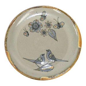 Tonala Folk Art Pottery Plate Hand Painted With Birds, Mexico, Circa 1960's