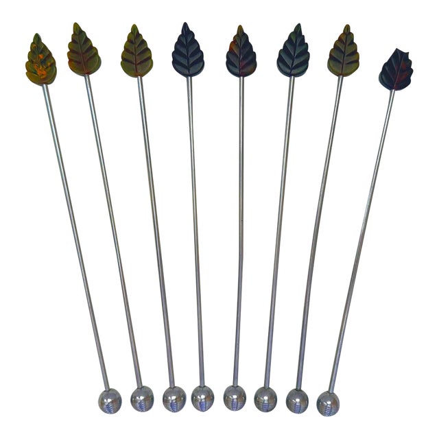 1950s Bakelite and Stainless Steel Cocktail Stirrers - 8 Pieces For Sale