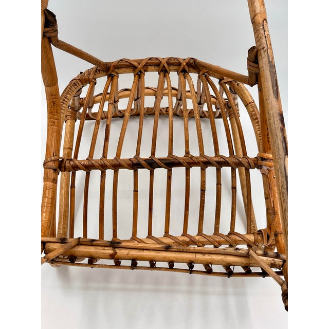Tan Mid-Century Franco Albini Style Child's Rattan Bamboo Rocking Chair For Sale - Image 8 of 11