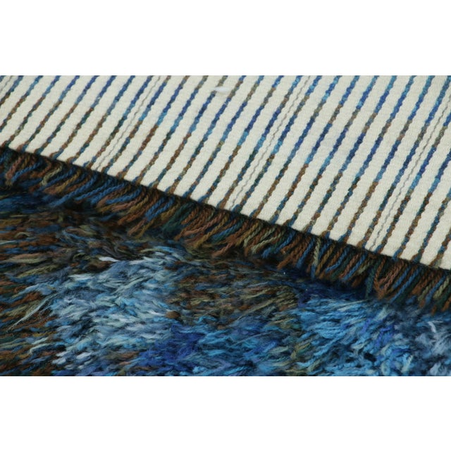 Textile Vintage Swedish Rya Runner With Blue and Gray Geometric Pattern - Rug & Kilim For Sale - Image 7 of 7